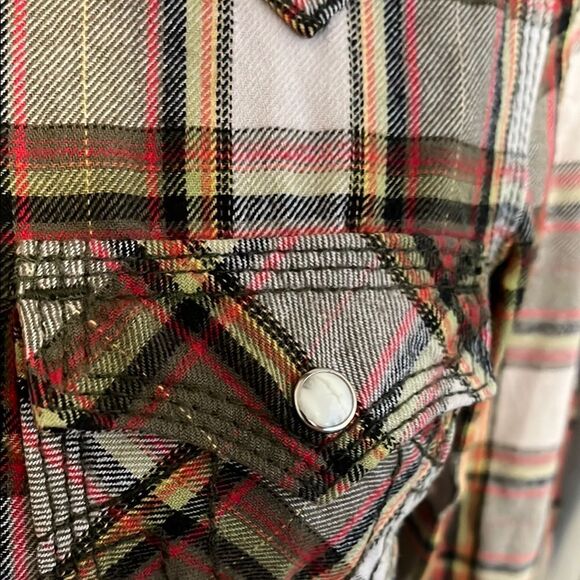 SOLD True Religion Plaid Pockets Button-Up Shirt Western Cowgirl Boho Festival - Picture 3 of 10